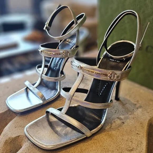 Gucci Metallic Leather Sandal 771563 B8B00 - 8106  Leather Size 38 New - Picture 5 of 8